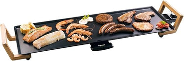 Bestron XL Plancha electrica para cocinar en diseño ASIA, plancha cocina con revestimiento antiadherente, Parrilla eléctrica para hasta 6 personas, 1800 vatios, color: negro